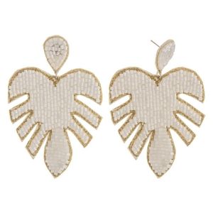 Monstera Leaf Seedbead Drop Earrings